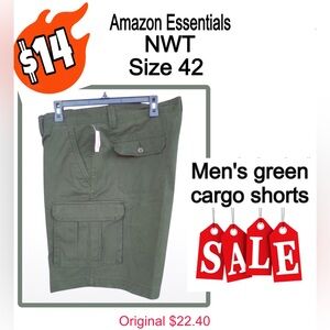 Amazon Essentials Green Cargo Shorts Durable Casual Wear